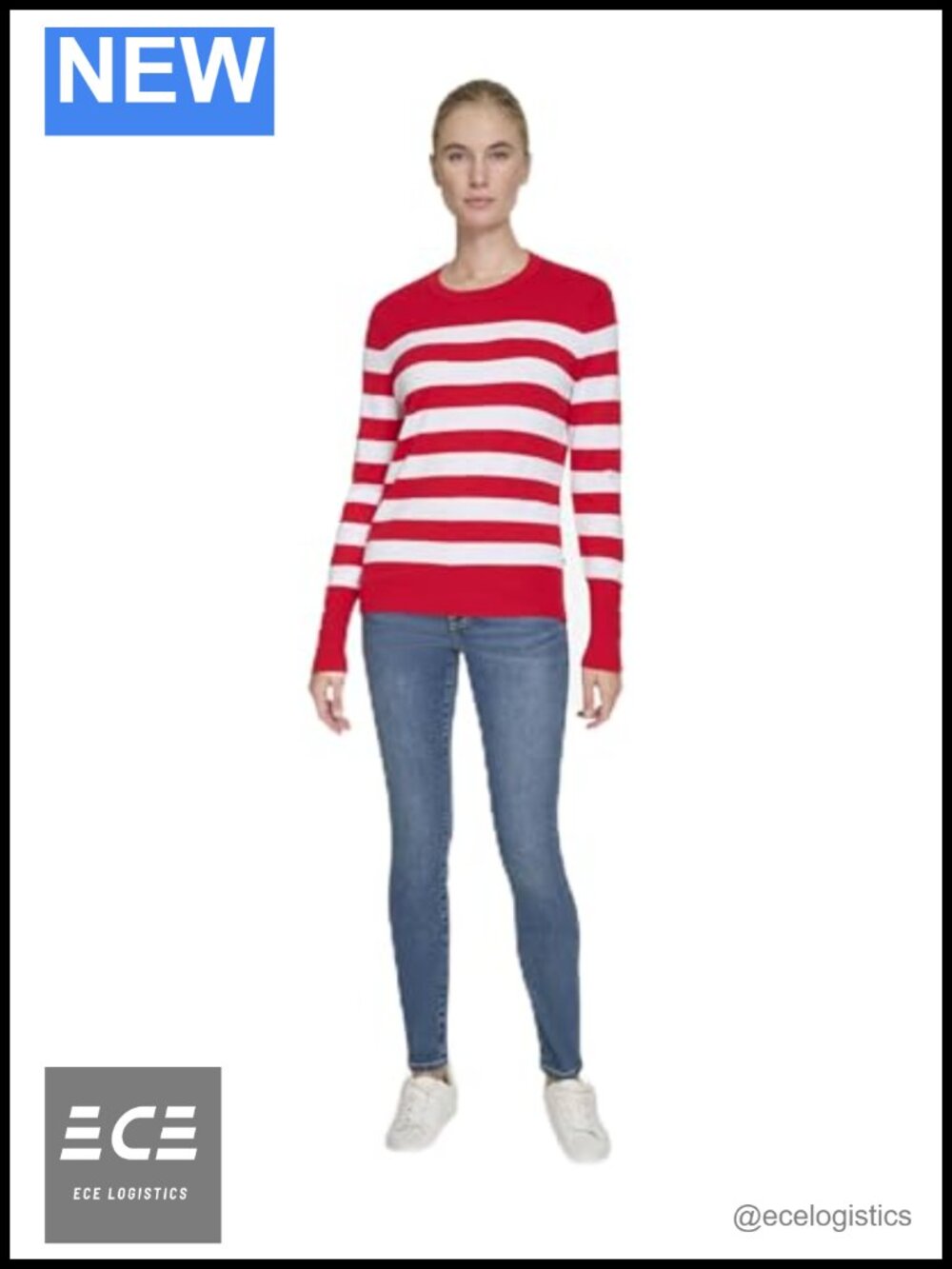 Long Sleeve Striped Crewneck Pullover Sweater Button Sleeve Casual